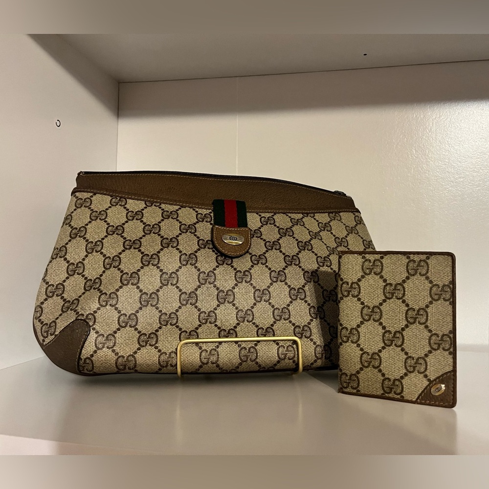 GUCCI Vintage Crossbody Bag Shoulder Bag Purse Sherry GG Brown Authentic